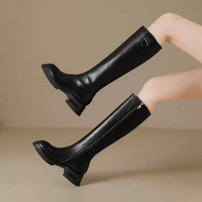 长筒骑士靴女厚底加绒不过膝V口长靴侧拉链高筒靴显瘦2339