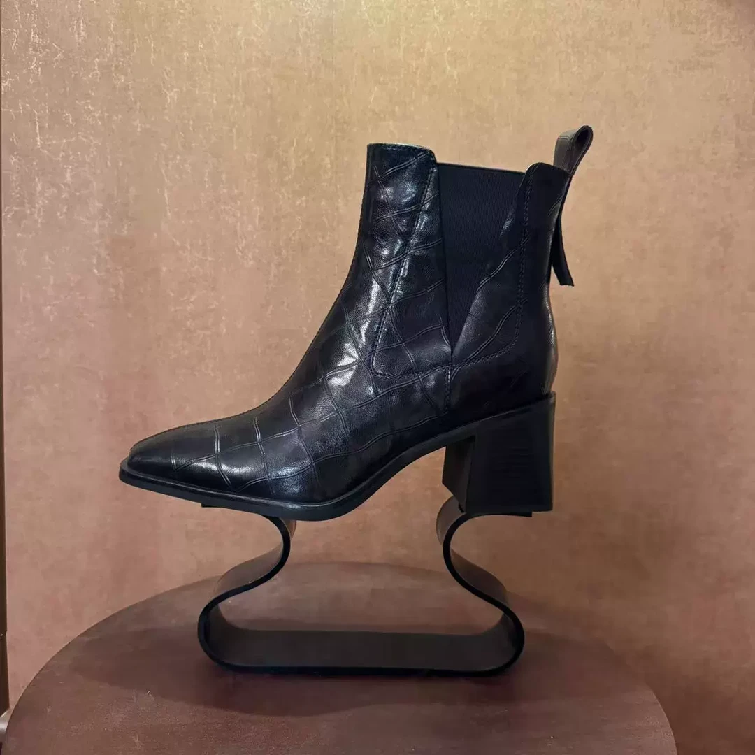 气质通勤短靴粗高跟切尔西新款时装靴女198