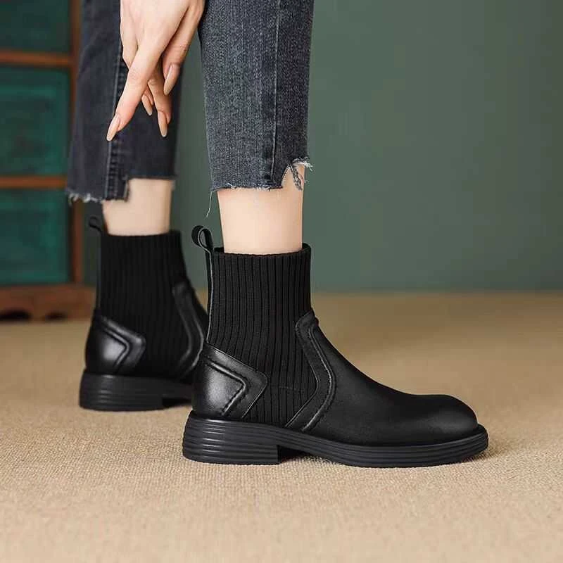 GD软底秋冬针织袜靴短靴女瘦瘦靴英伦显瘦马丁靴9936