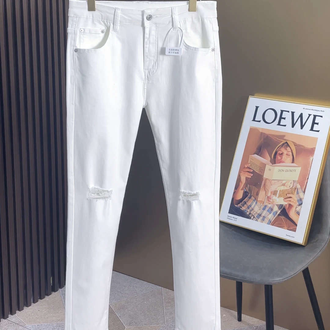 2025春夏破洞九分裤白色时尚牛仔裤百搭大气修身小脚韩版