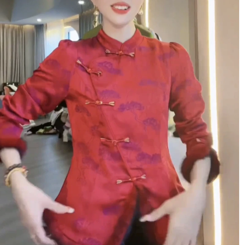 2025新款秋冬新中式国风时尚盘扣立领打底衫上衣百搭显瘦气质衬衫