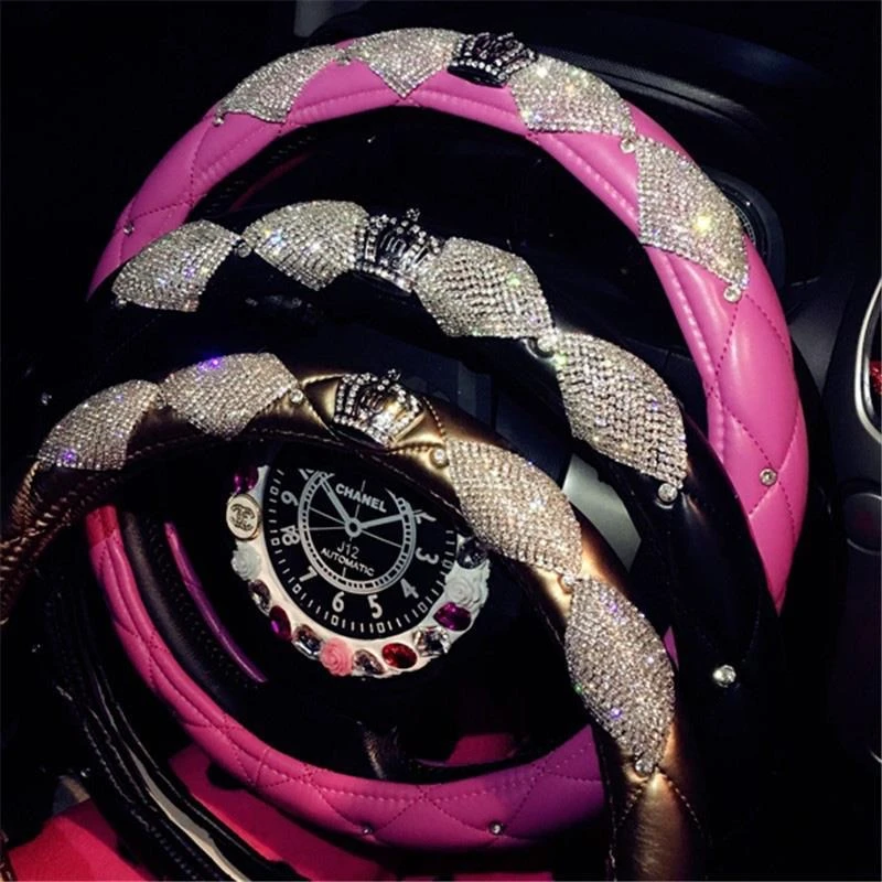 汽车方向盘套四季通用镶钻女韩国时尚可爱潮牌个性男防滑汽车把套