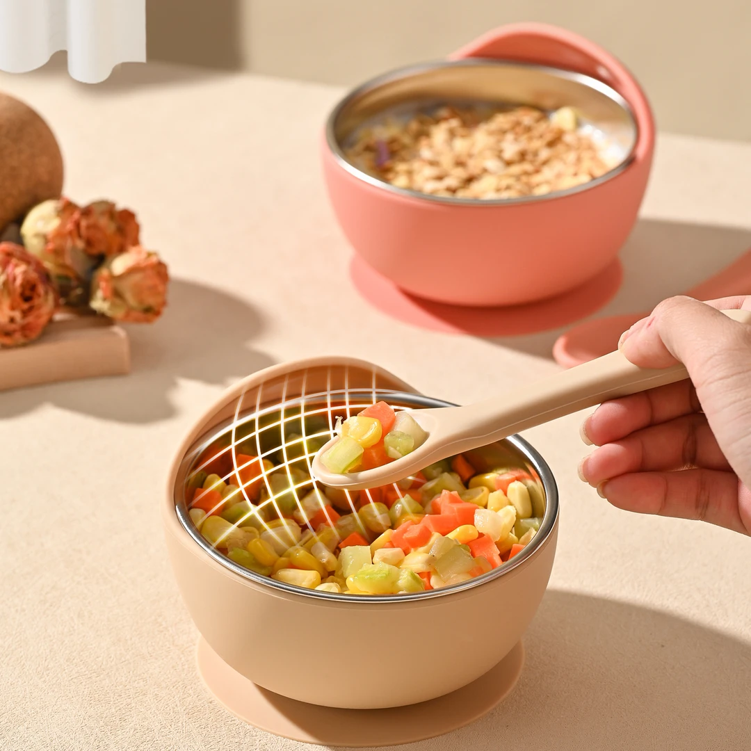 婴儿辅食碗防摔硅胶碗吸盘防滑不锈钢碗儿童吃饭家用幼童学吃饭碗