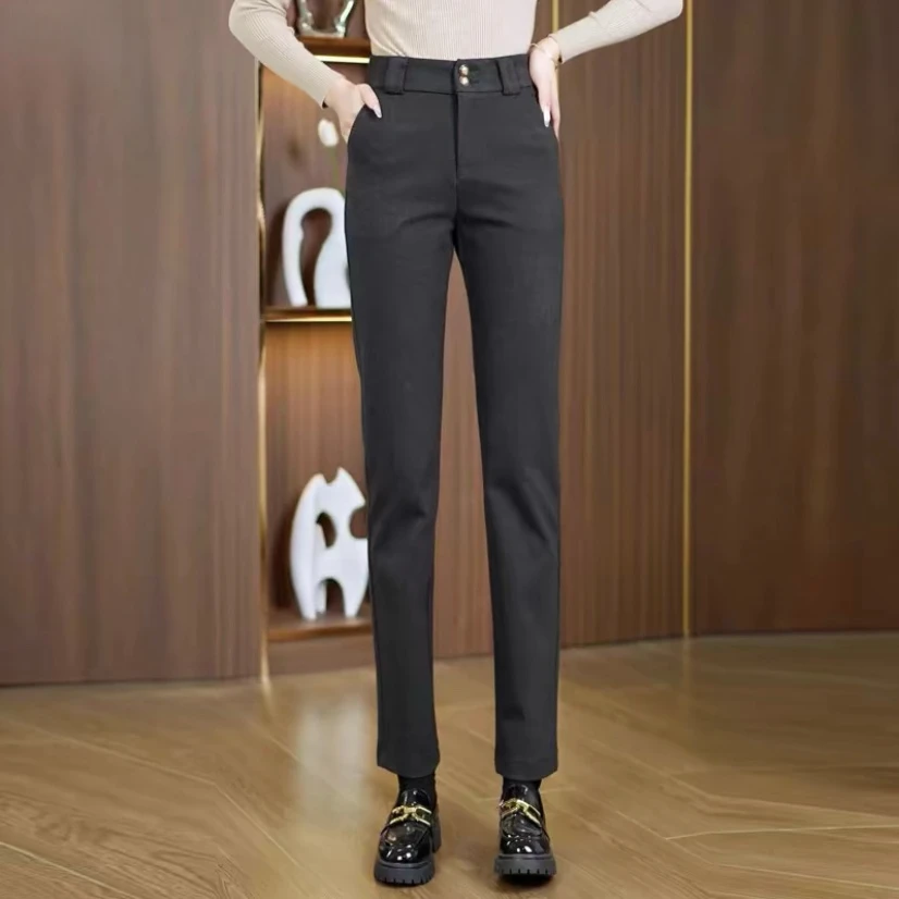 烟管裤直筒哈伦裤2024新款秋冬女裤显瘦休闲百搭冬季加绒小脚西裤