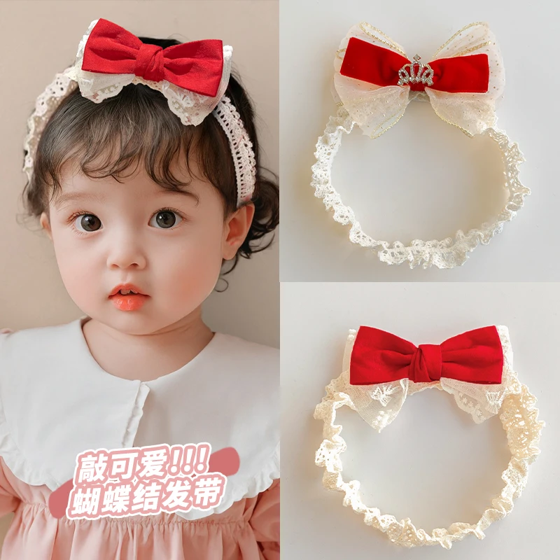 中国风婴儿发带大蝴蝶结护囟门女宝宝公主头带超萌满月一周岁头饰
