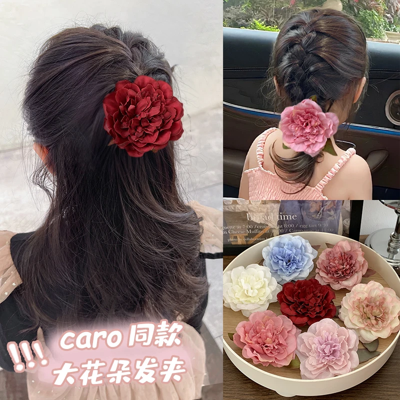 干枯玫瑰花朵发夹女刘海侧边夹大发夹后脑勺发卡头花儿童头饰发饰