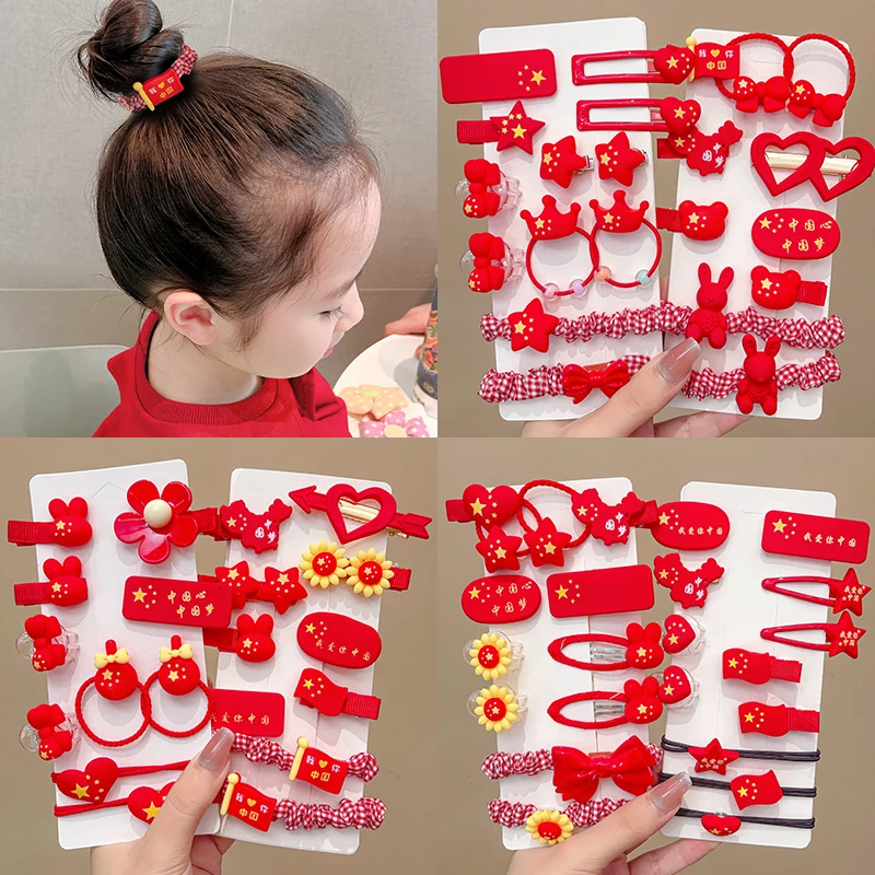 五星红旗发夹国庆节2023新款秋冬红色发饰国庆发饰女发绳发卡皮筋