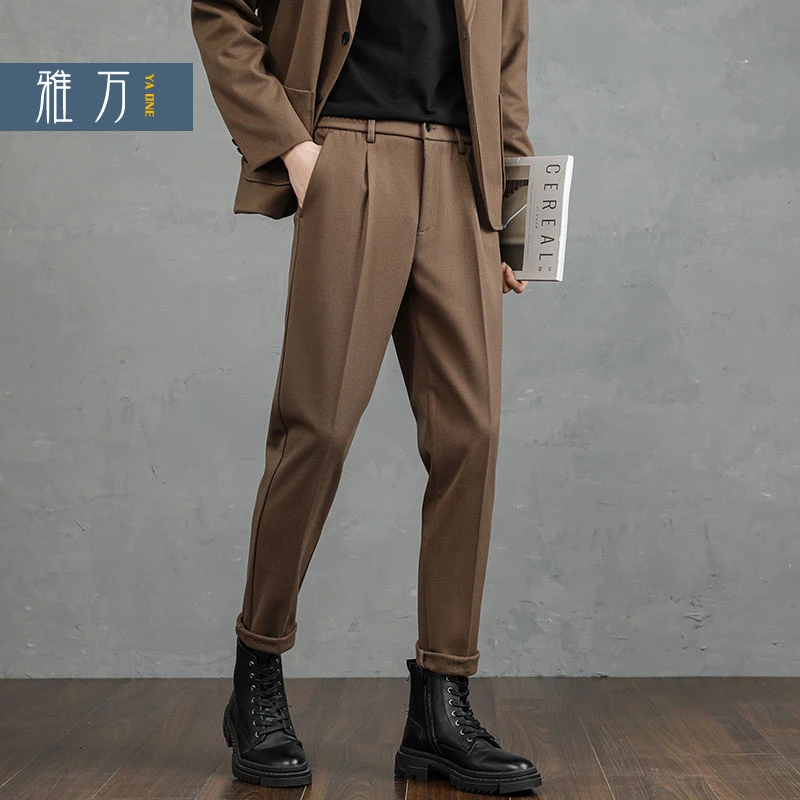 春季新款男士西装裤修身垂感轻熟商务休闲呢料男裤百搭休闲裤