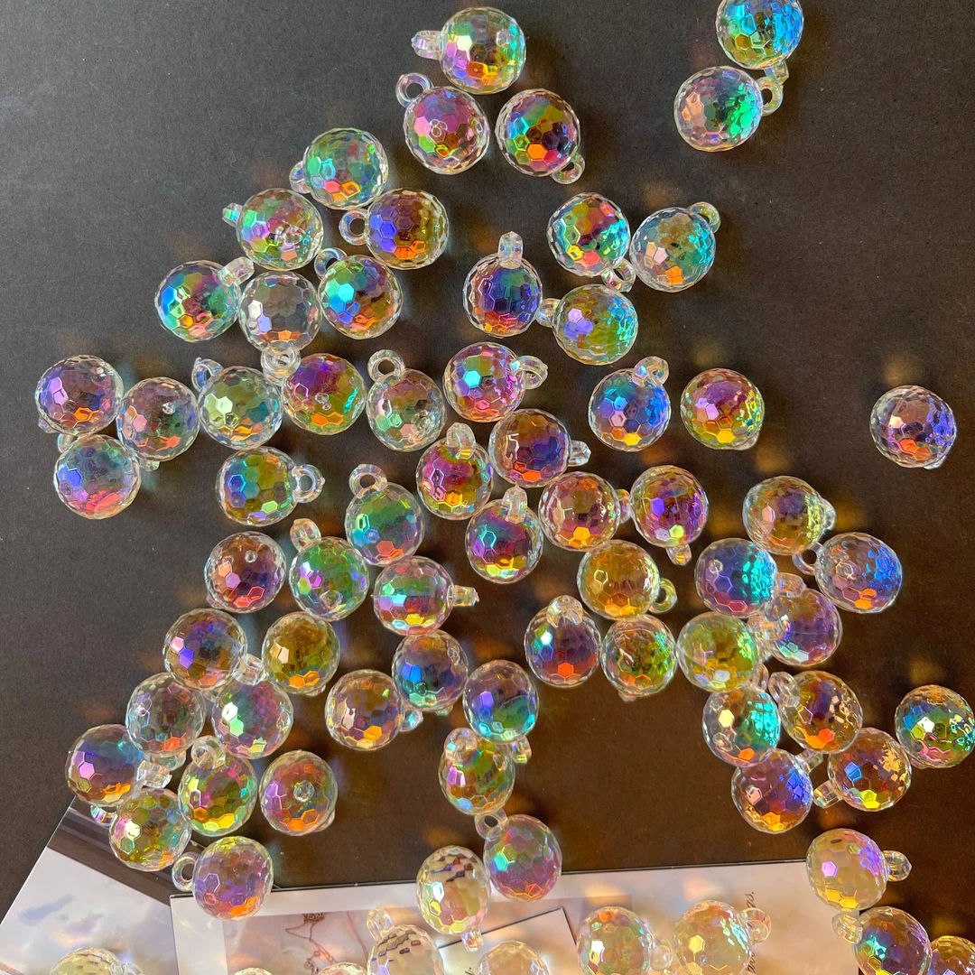 渐变七彩吊孔蹦迪珠手工diy手机链葡萄串车挂圈项链散珠饰品材料