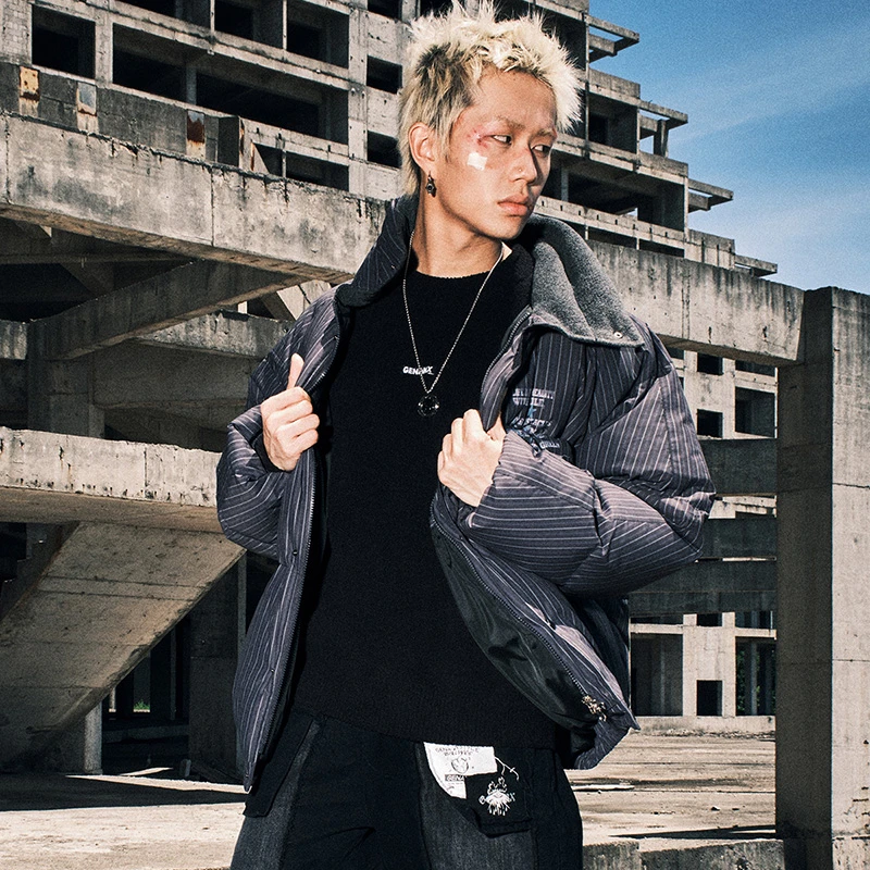 GENANX闪电潮牌超厚短款白鸭绒羽绒服2024秋冬新款立领外套防寒服