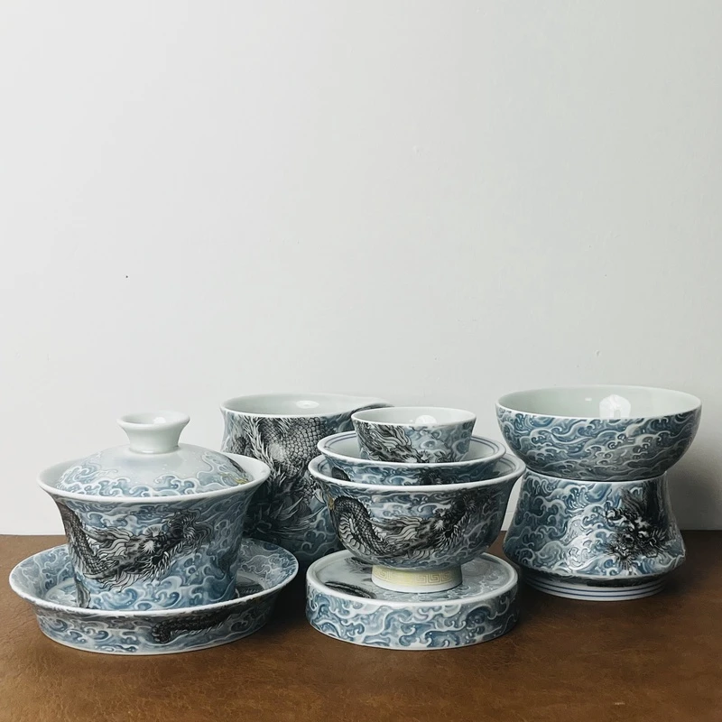景德镇陶瓷墨龙游海套装套组茶器茶具