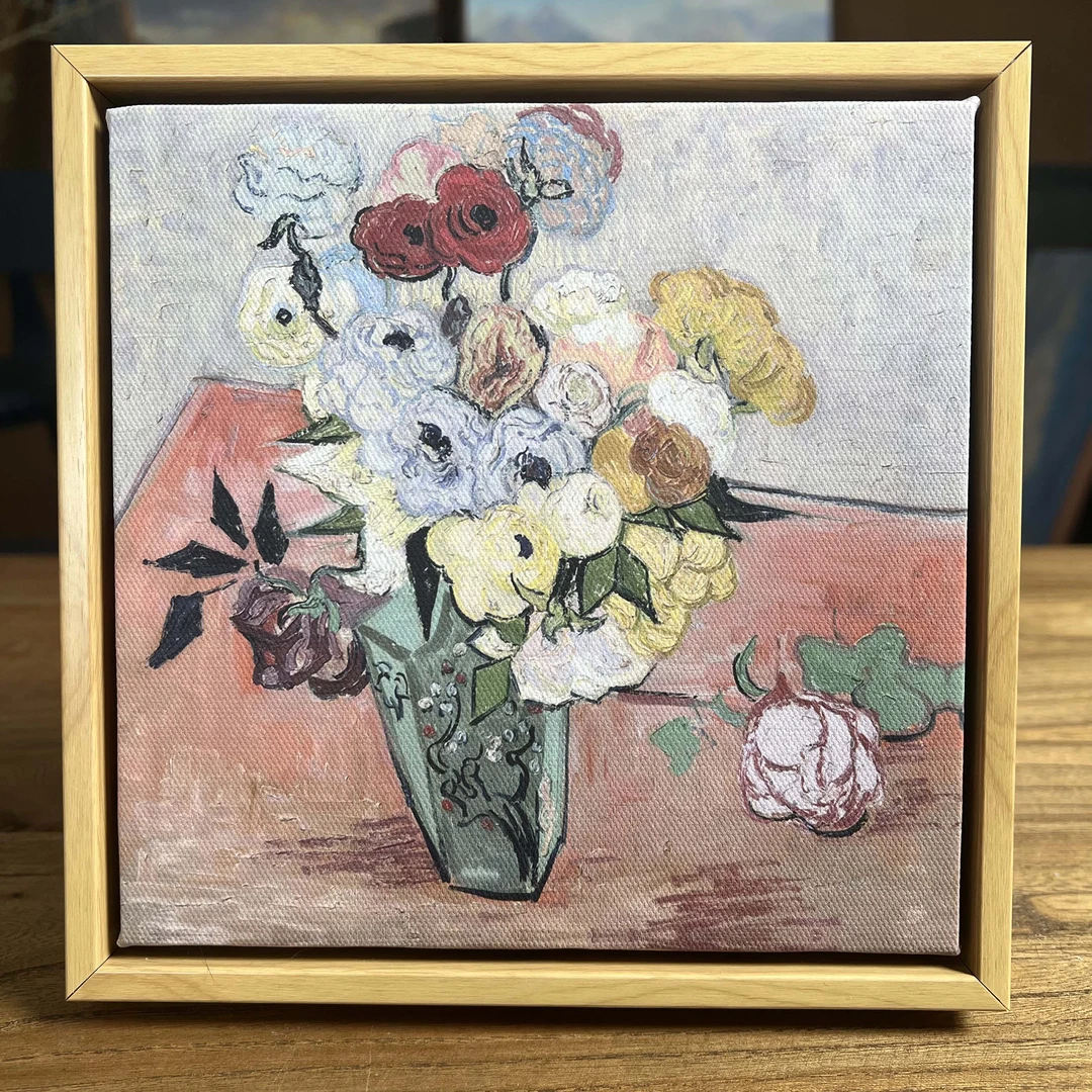 梵高-《瓶花玫瑰》版画 客厅装饰画餐厅玄关摆台