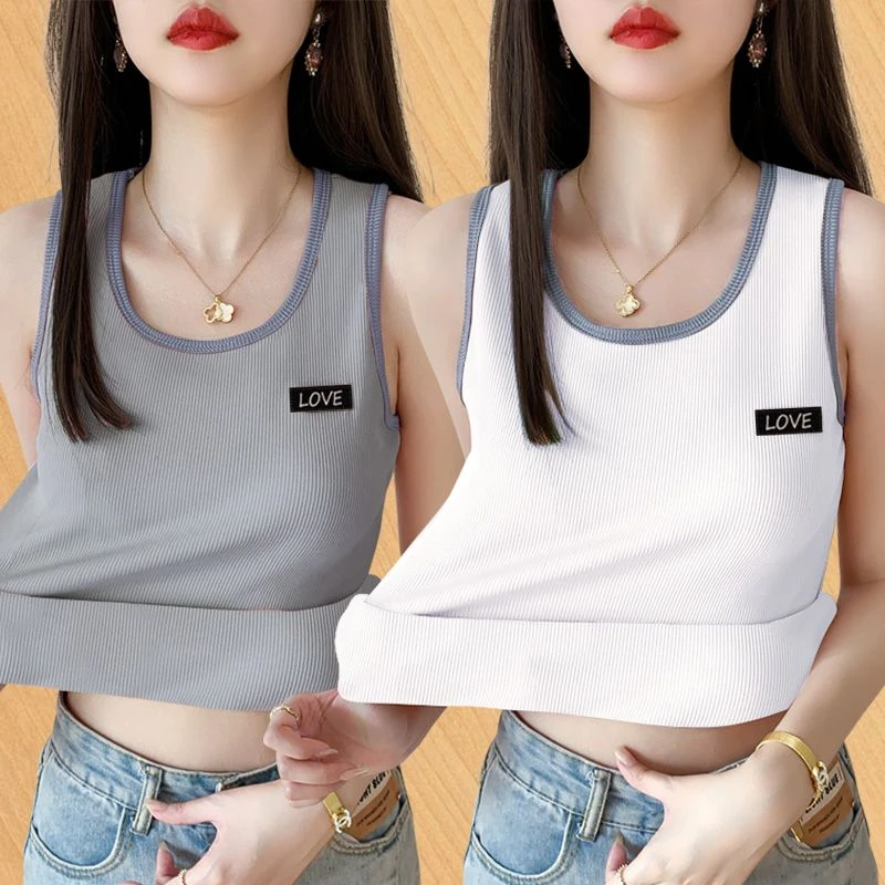 夏季新款冰丝螺纹吊带女士背心运动甜美时尚外穿无袖打底修身上衣