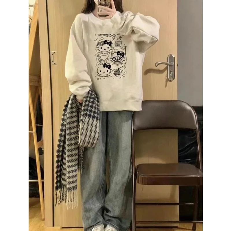重磅美式灰色连帽卫衣女春秋冬加绒字母印花中长款慵懒风宽松外套