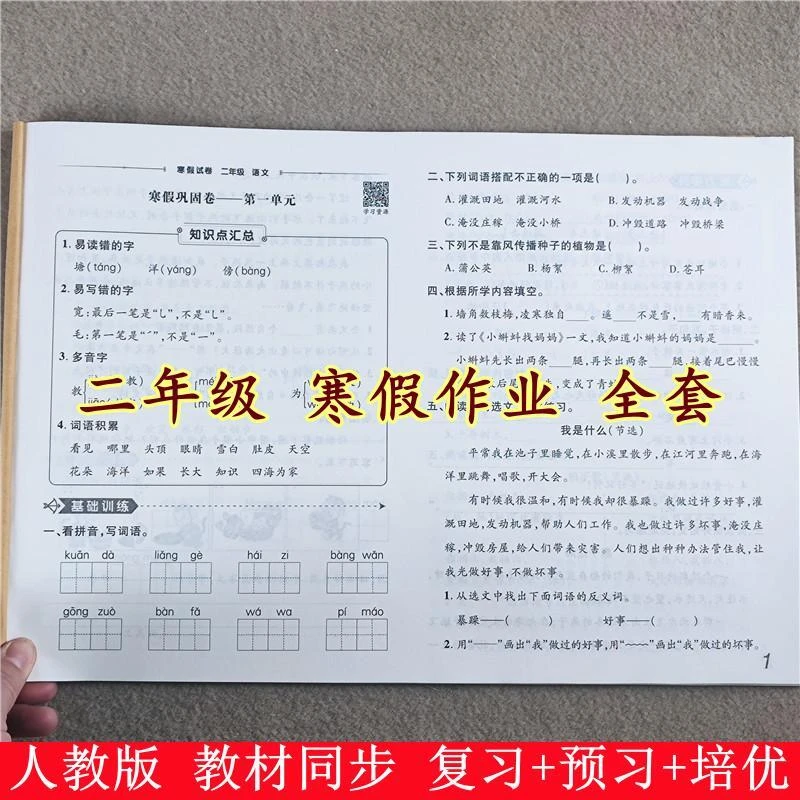 寒假试卷二年级上册寒假复习预习衔接人教版二年级下册寒假作业