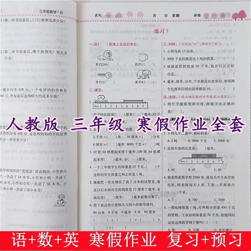 寒假作业三年级上册寒假作业人教版三年级寒假衔接教材寒假练习题
