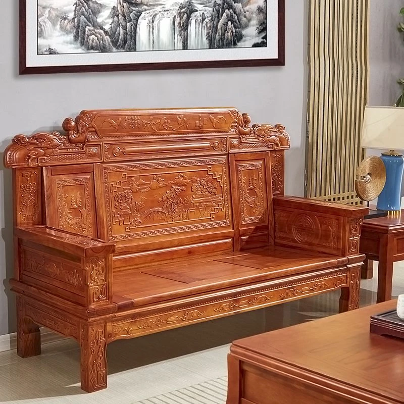 全实木沙发组合客厅中式仿古红木三人位小户型香樟木冬夏两用家具