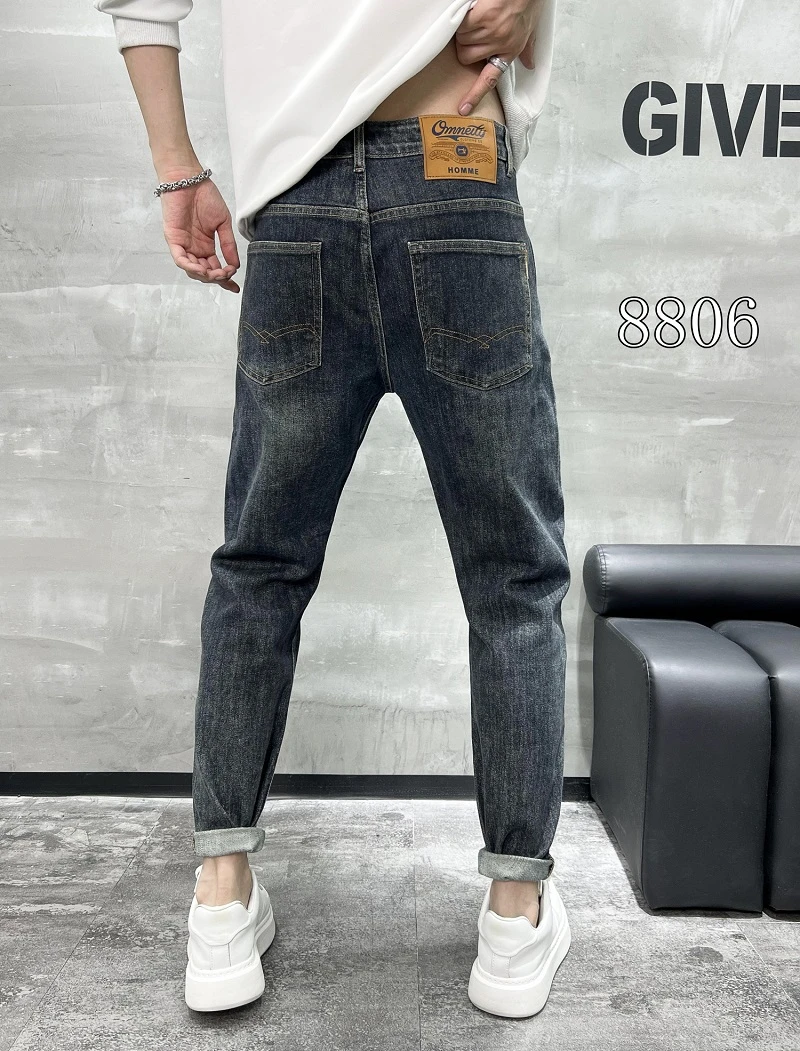 秋冬新款刺绣男士牛仔裤欧版直筒弹力小脚长裤修身休闲潮流直筒裤