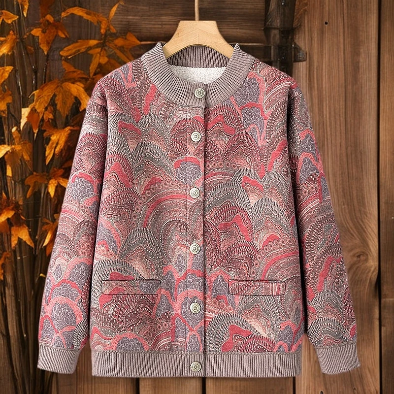 奶奶装秋冬洋气外套中老年衣服女老太太加绒妈妈保暖针织开衫