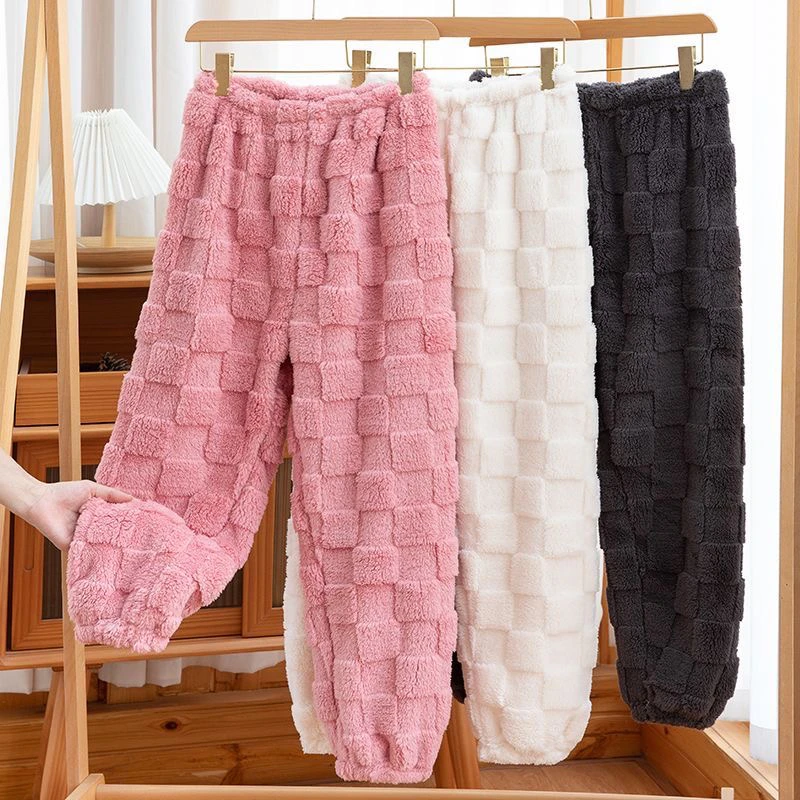 2024加绒加厚珊瑚绒家居裤秋冬保暖休闲宽松舒适居家可外穿睡裤