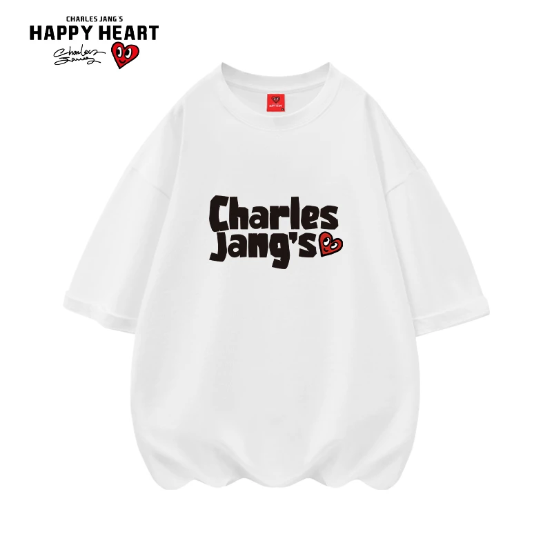 查尔斯桃心 字母印花纯棉短袖男女同款休闲宽松时尚百搭情侣-官方