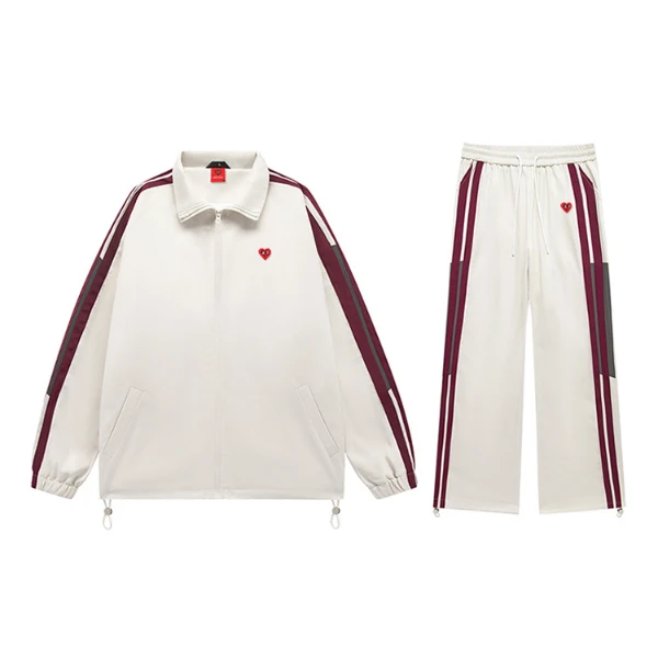 查尔斯桃心  复古撞色拼连帽接套装男女同款情侣潮流高领两件套