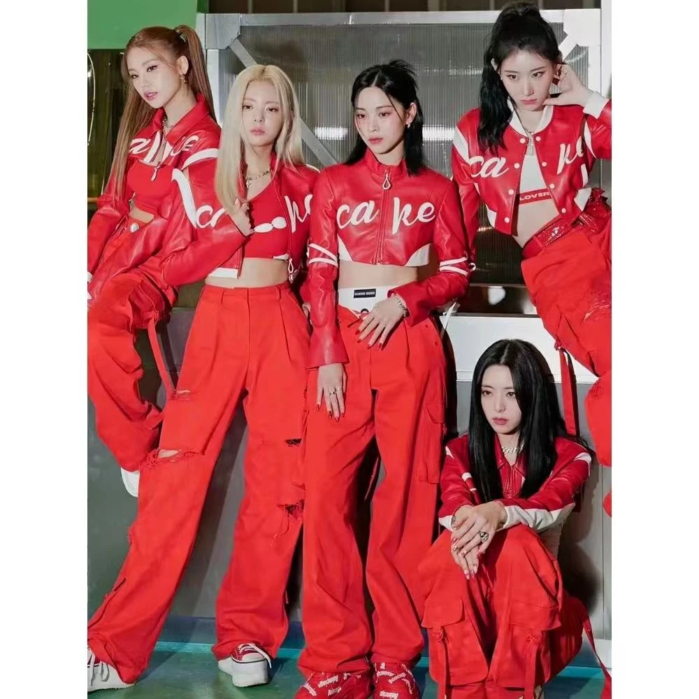 itzy韩国kpop女团同款打歌服韩舞嘻哈演出服女学生红色潮酷爵士舞