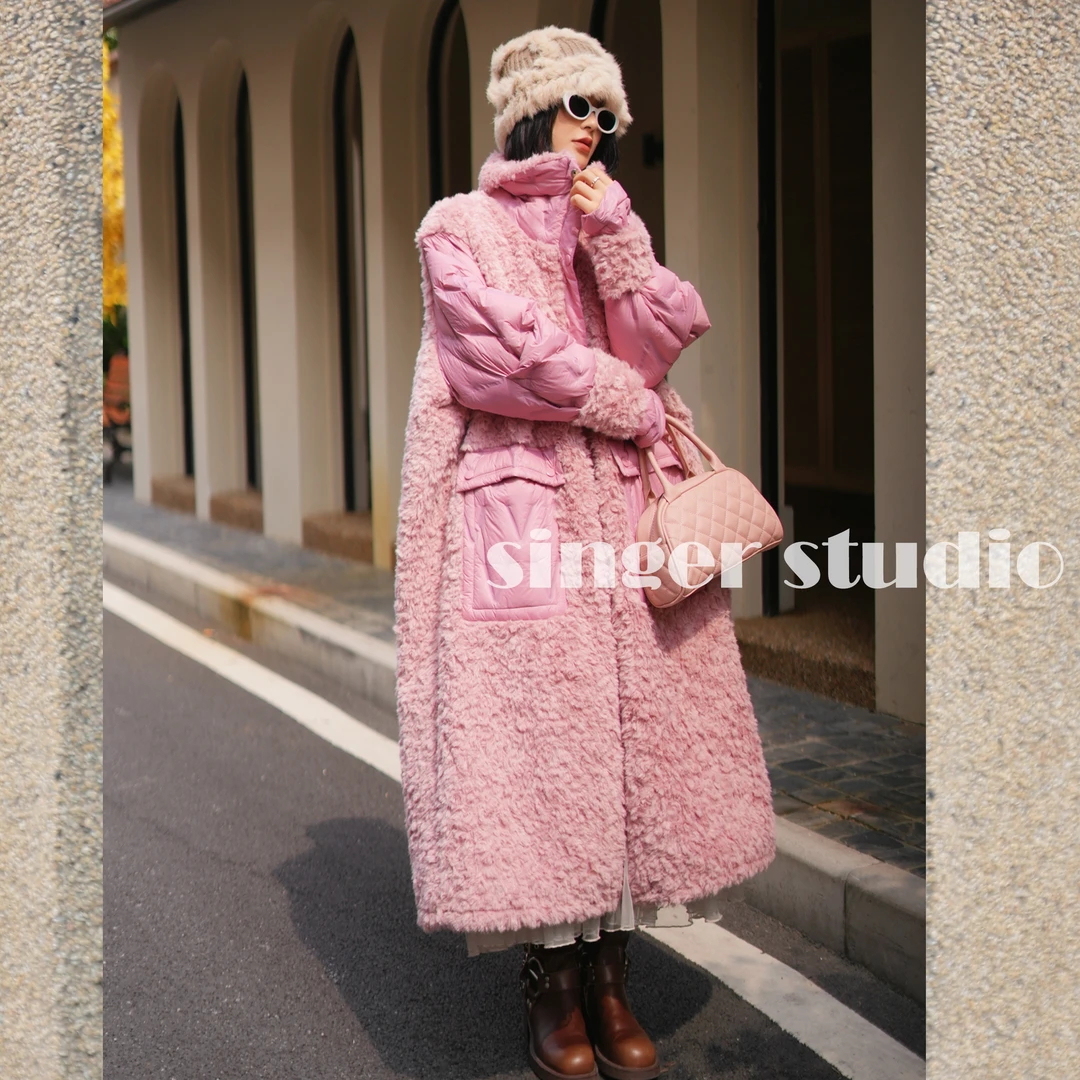 冬季新款时尚百搭拼接保暖女士外套长款羽绒服251P037