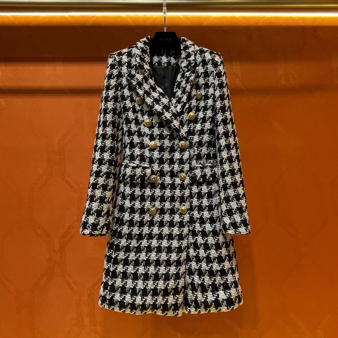 冬淼兰 22【OVWII】千鸟格黑白撞色西装连衣裙（XH210）女装