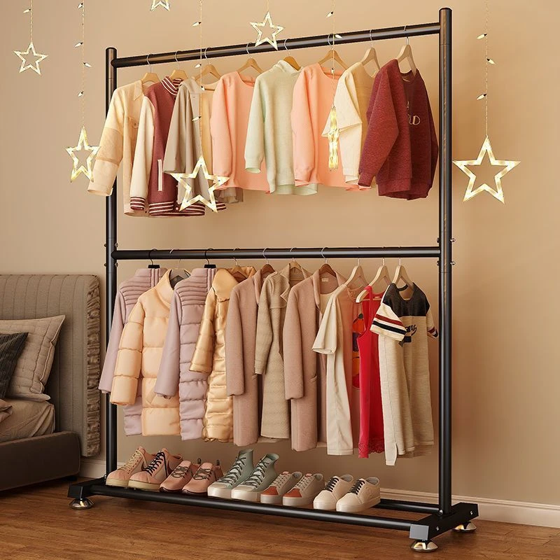 落地家用简易立式衣架阳台双层挂衣架晾衣落地式衣架子卧室衣架子