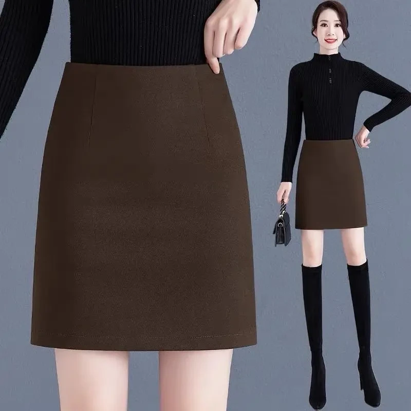2024秋冬新款毛呢短裙女高腰百搭显瘦a字包臀裙一步裙修身半身裙