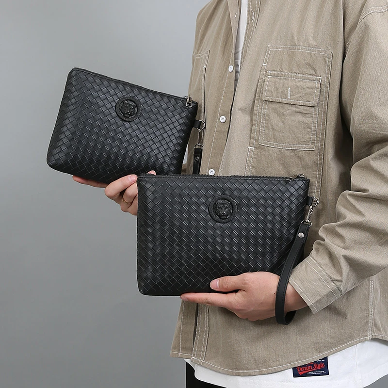 男士时尚休闲手包潮流百搭商务公文包零钱手机男包编织韩版手包包