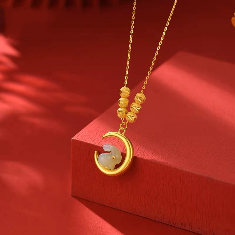 钛钢项链 轻奢六福玉兔女项链小兔子锁骨链