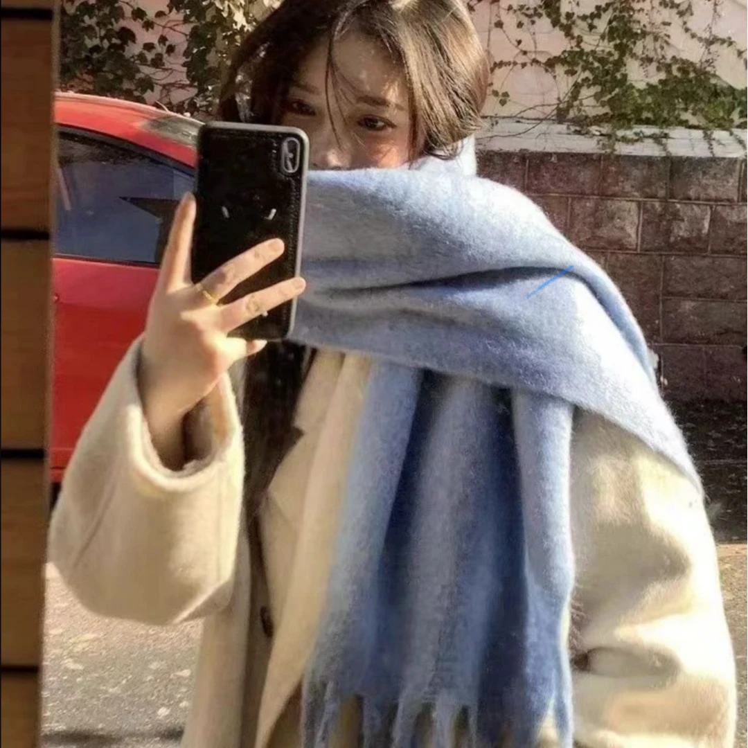 秋冬纯色长围巾韩版百搭针织围脖情侣学生