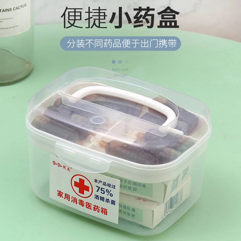家用医药箱家庭透明手提收纳箱多用途便携式带盖