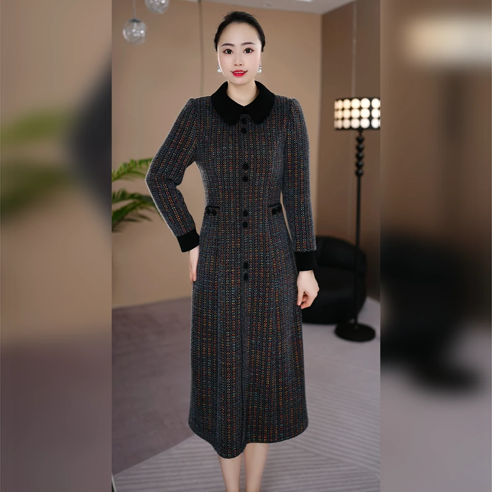 【雪尔绒】2025春季新年款百搭妈妈保暖显瘦高级时尚洋气大方连衣裙