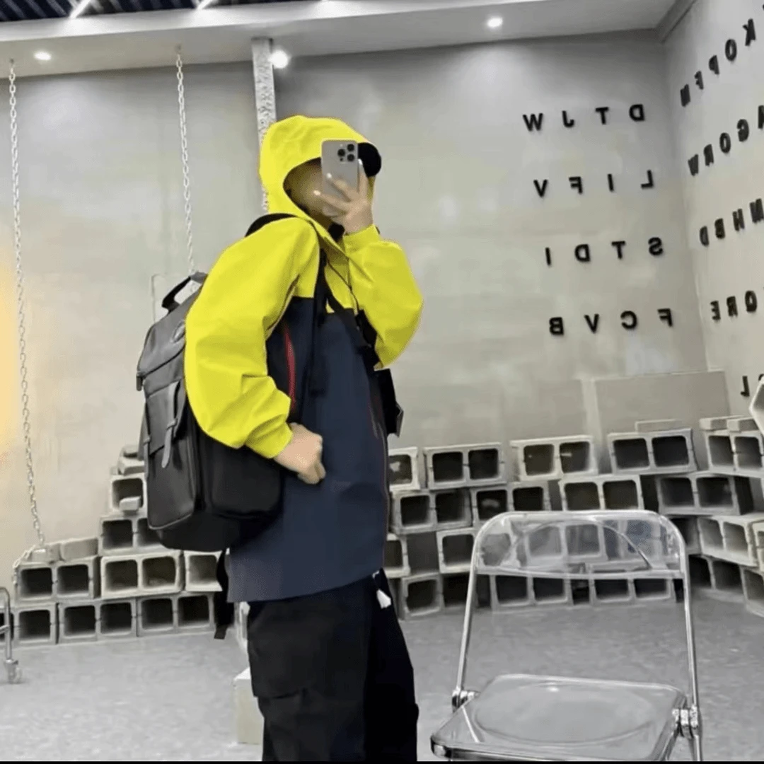 (绿拼藏蓝)男女同款冲锋服外套休闲情侣潮流时尚户外龙年限定