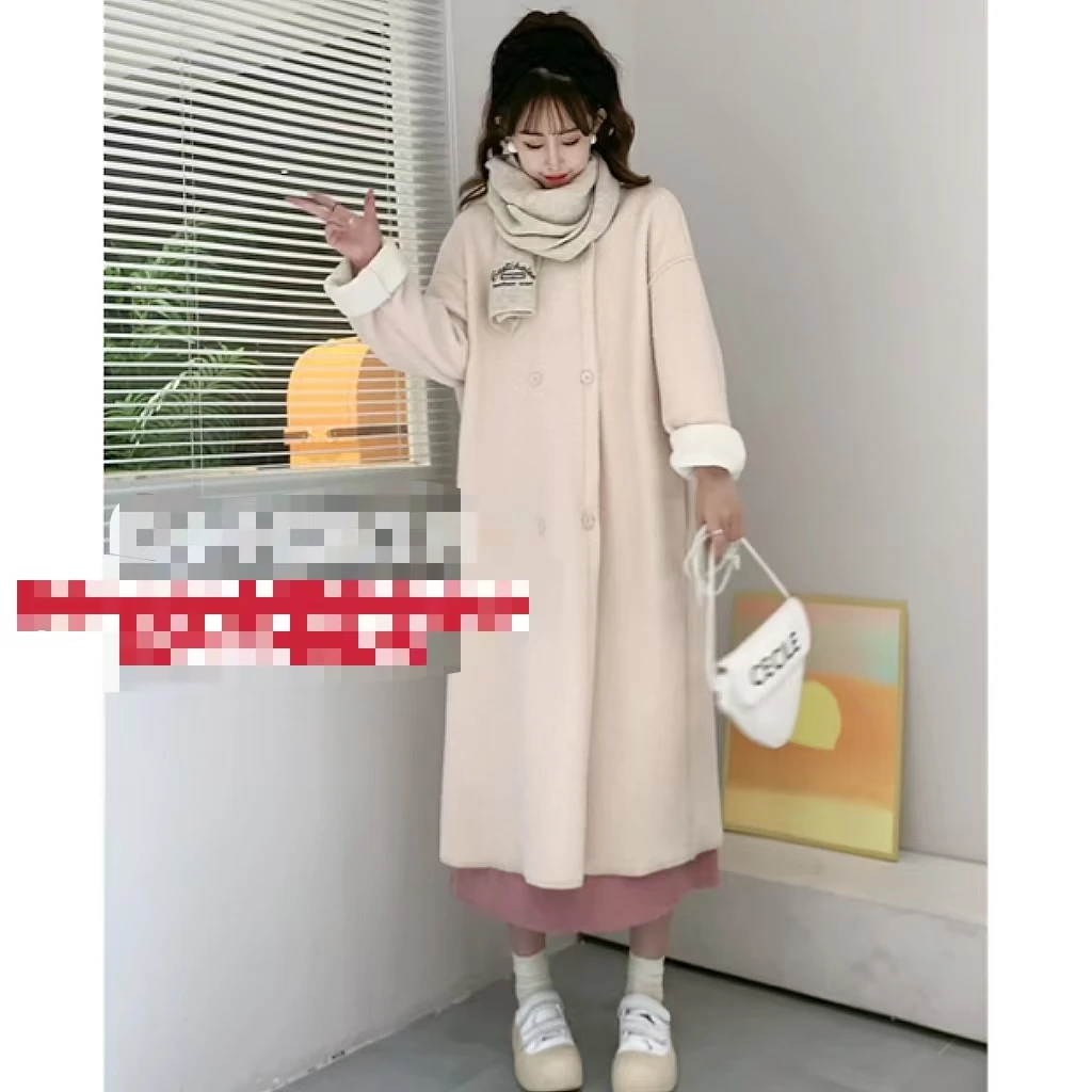 梁小小精选-冬季设计师长款外套女宽松圆领加厚大衣气质31043