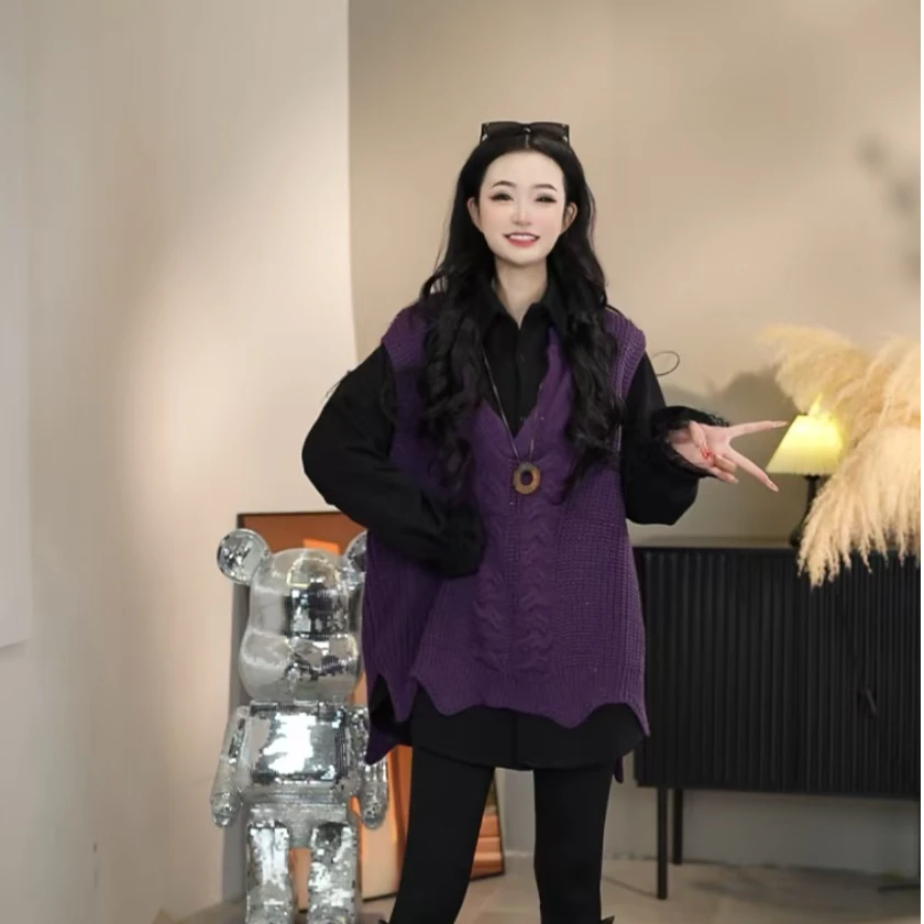 年年-秋冬新款休闲宽松百搭设计感韩版时尚拼接蕾丝上衣衬衣46055