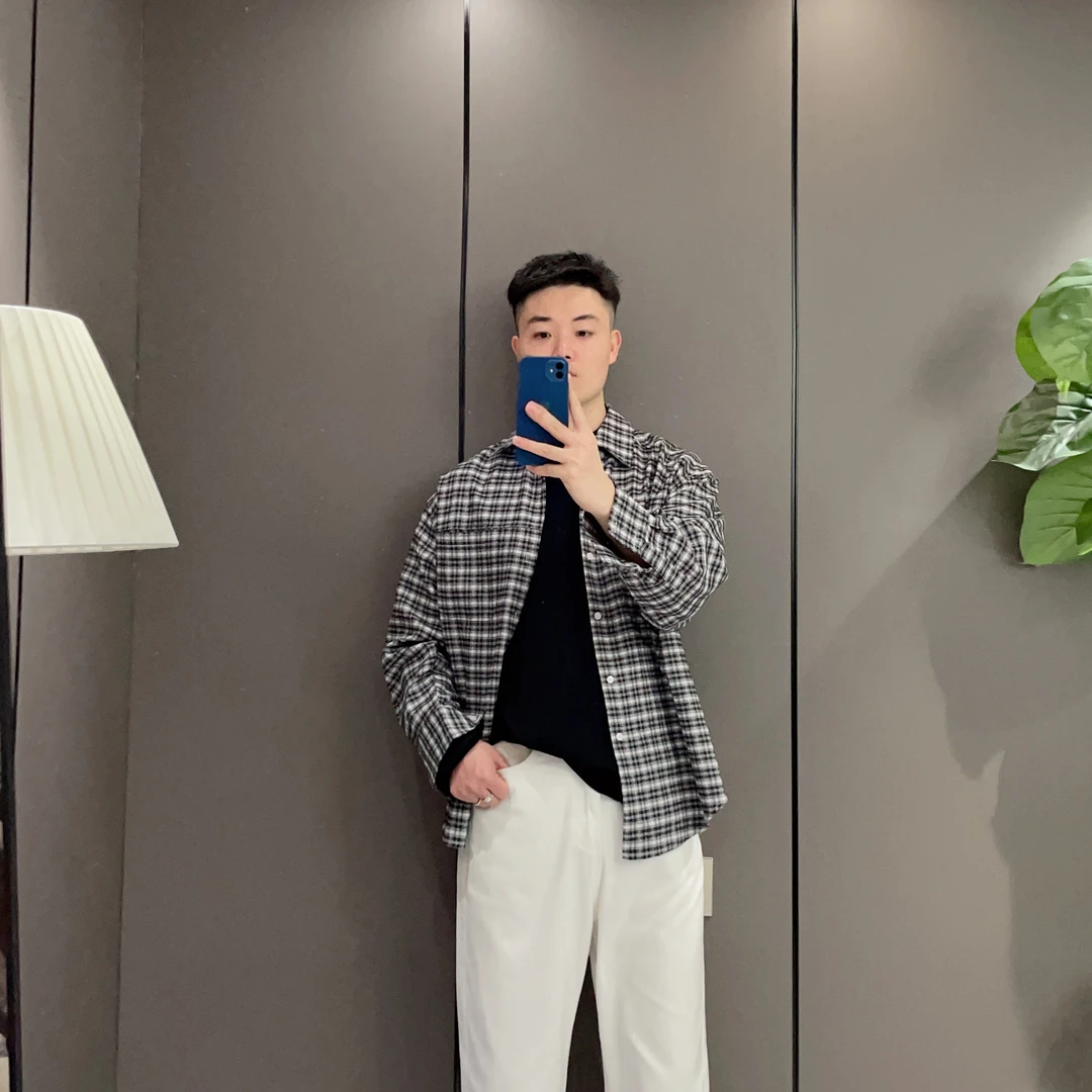 【CHAOSHUJIA】设计师款全棉双面拉绒复古格子衬衫小众极简衬衣男