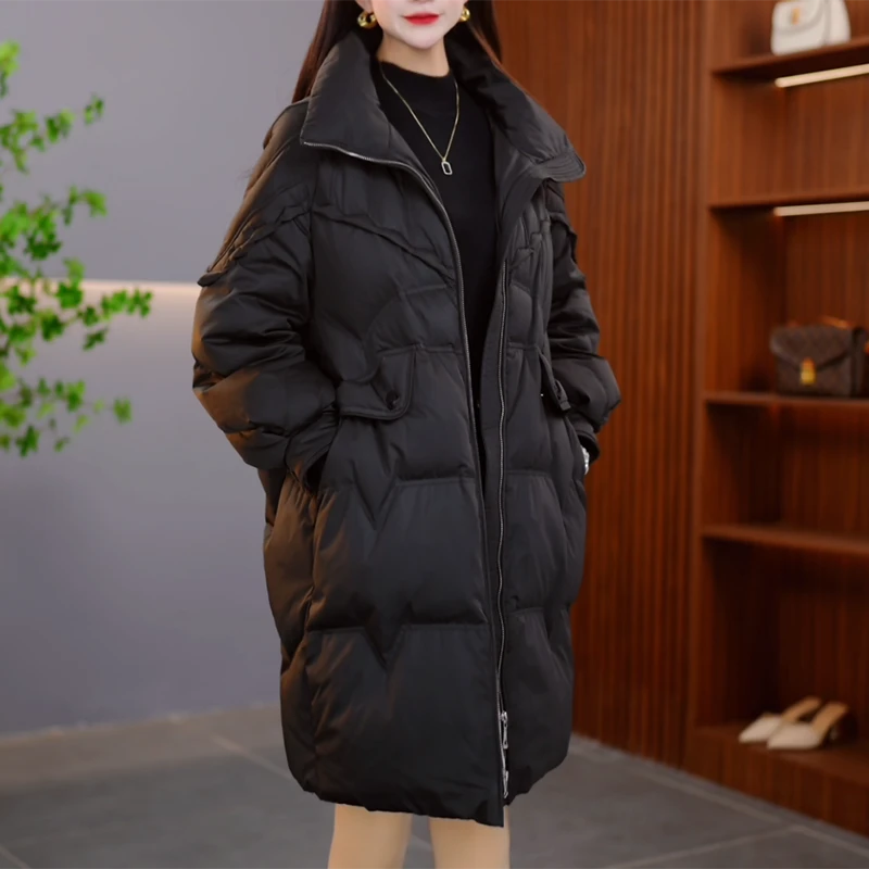 2024-1冬季新款优雅时尚百搭气质显瘦减龄休闲白鸭绒长款羽绒服
