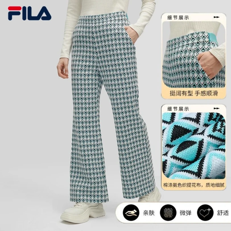 FILA斐乐【绿宝石系列】显瘦加厚时尚女休闲满印长裤F11W414602F