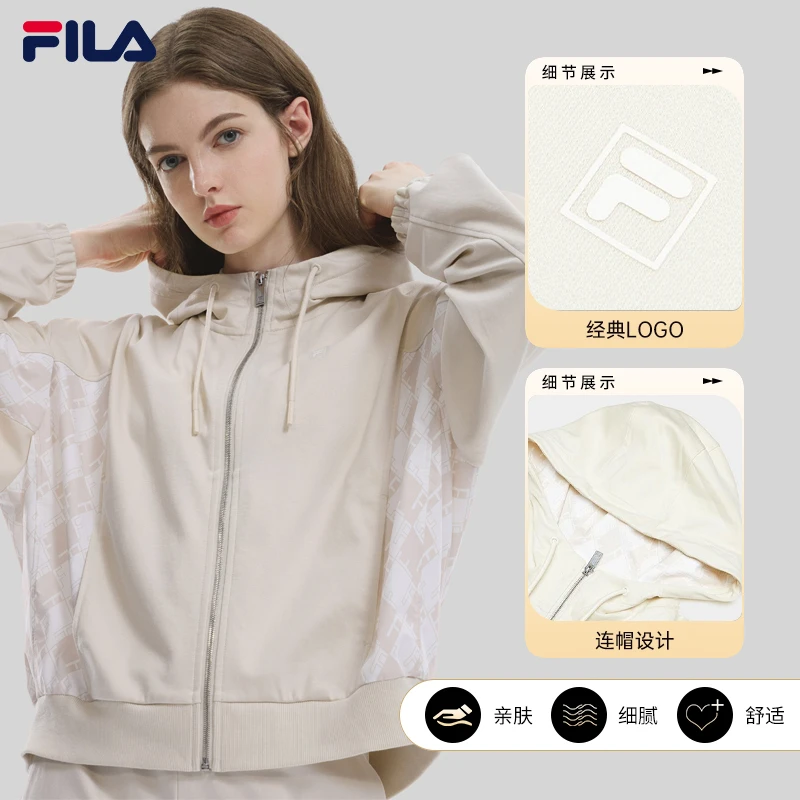 FILA斐乐运动女拉链外套2023早秋新款爆款连帽开衫长袖F11W334502