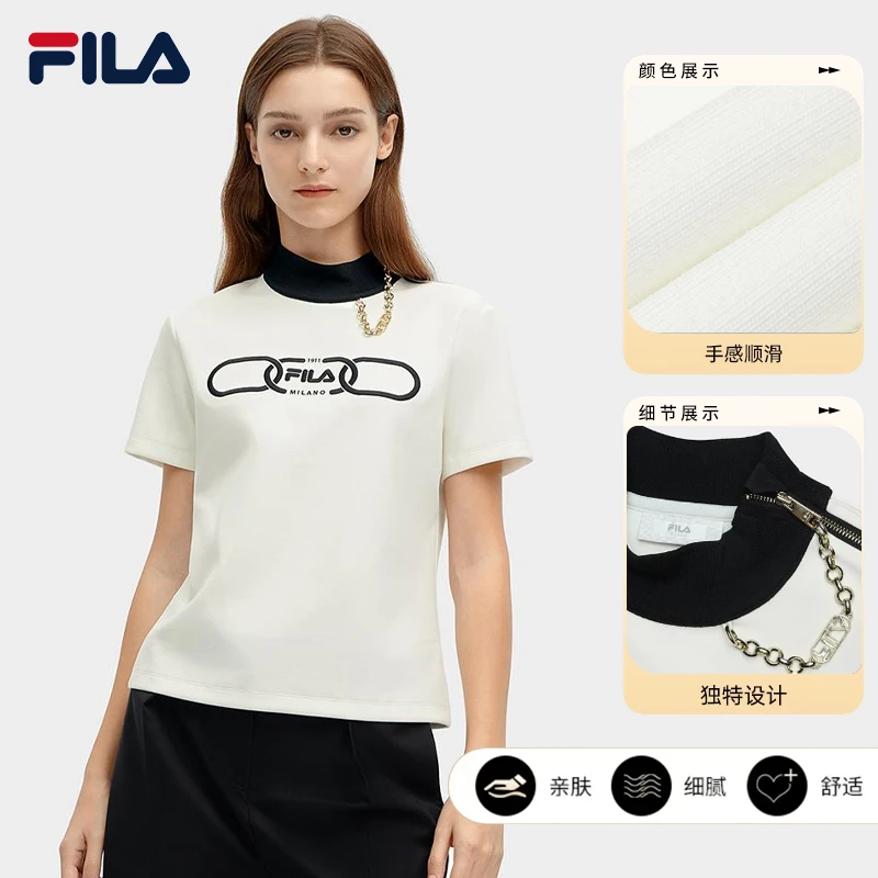 FILA/斐乐女装短袖24春季新款运动T恤时尚百搭针织上衣F11W415101