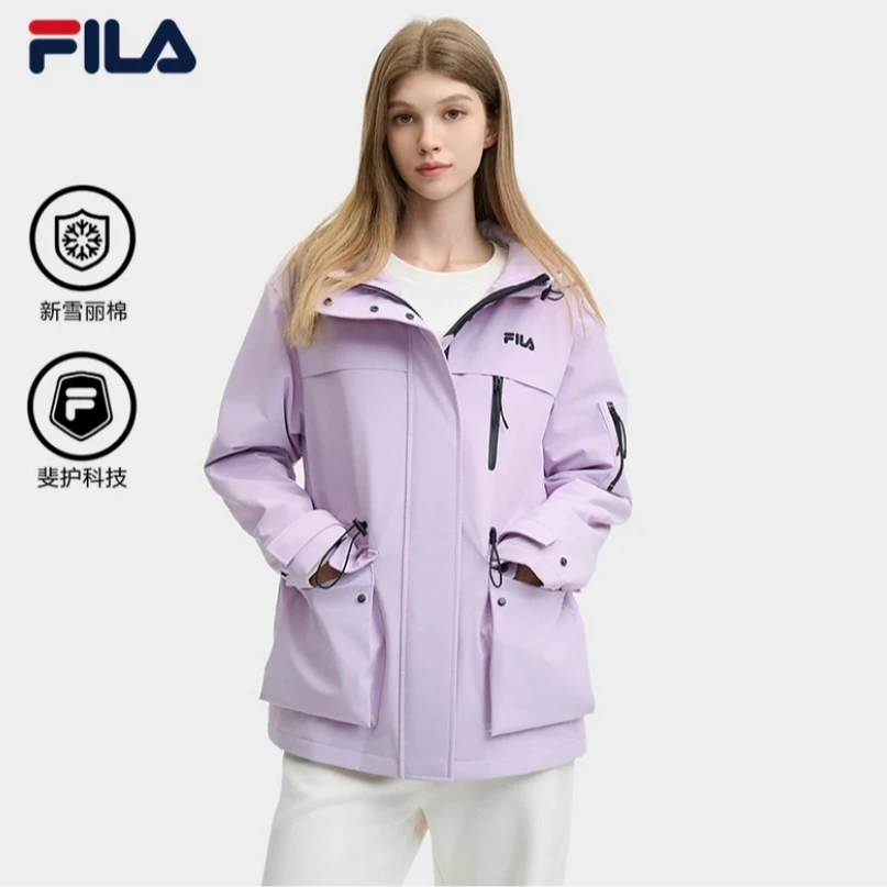 【防水防污】斐乐女装秋季新款外套连帽立领防风粉色时尚F11W448703