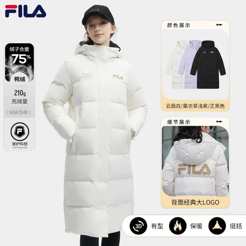 Fila/斐乐女装羽绒服冬季长款防风保暖鸭绒服连帽外套F11W349910