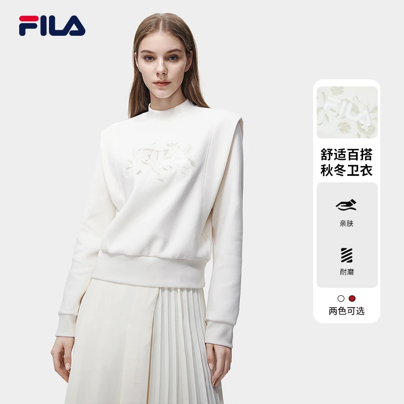 FILA斐乐女装高圆圆同款秋季新款卫衣红色套头圆领长袖F11W318204