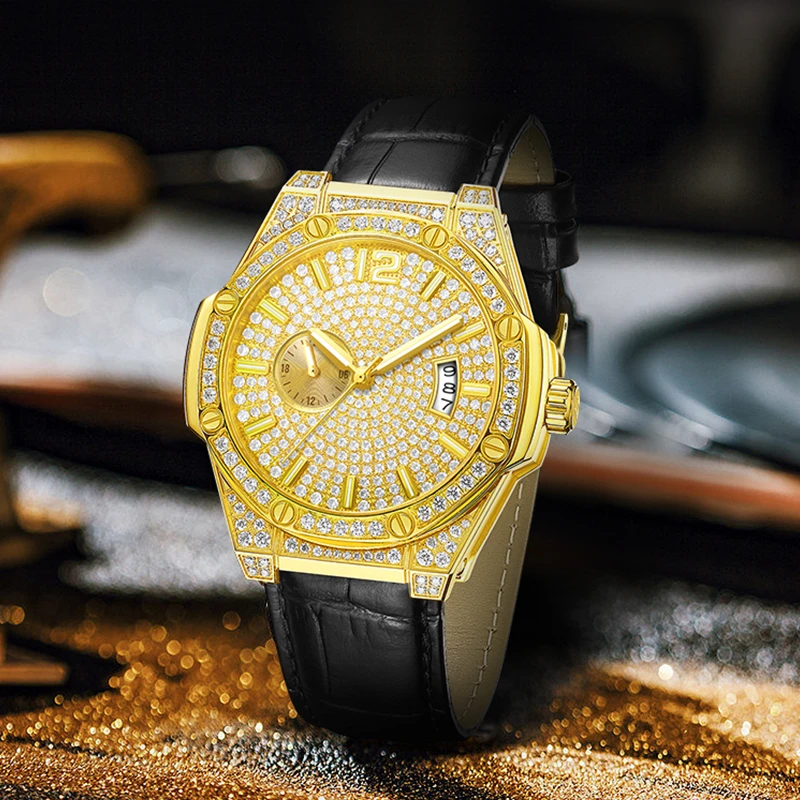 【G】八边形满天星黄金纯金腕表满钻高端进口全自动机械手表