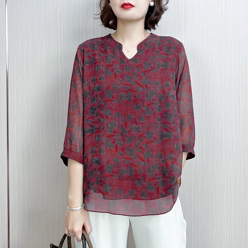 A521时尚洋气新款印花气质百搭显瘦大码上衣