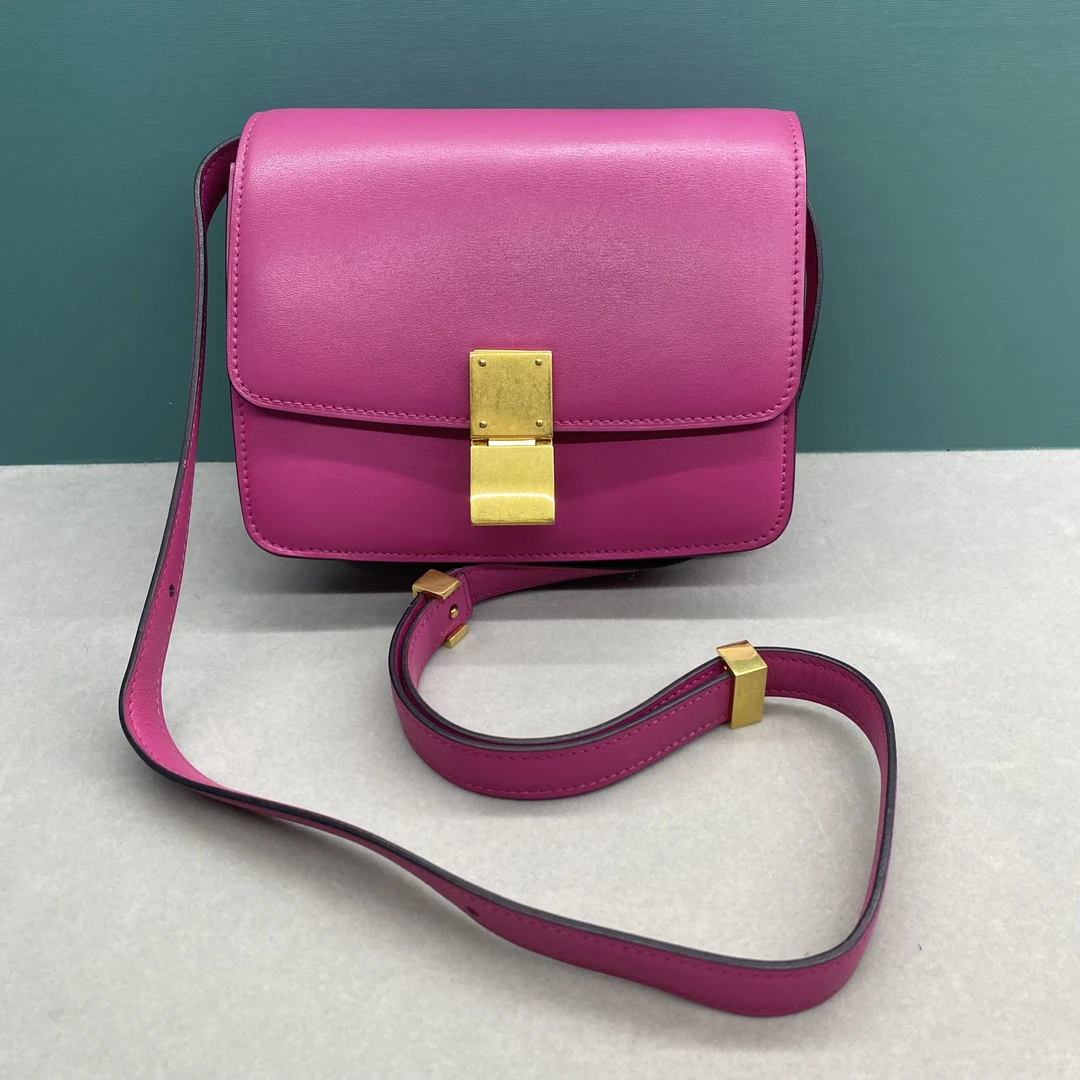 95新 Celine/思琳 玫红色小号单肩包B3225